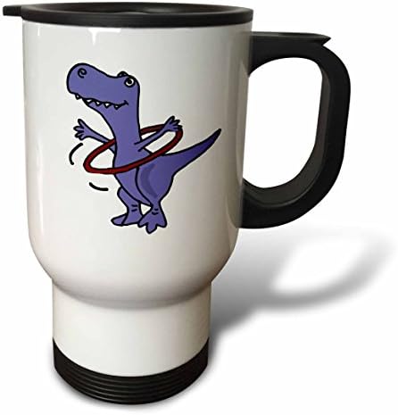 3dRose Забавен Динозавър Trex, Свири с една чаша за пътуване с Хула-Хупом, 14 грама, Бял