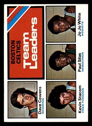 Баскетбол NBA 1975-76 Topps 117 Дейв Коуэнс /Джоджо Уайт Селтикс Лидерите на отбора Ню Йорк хотели Близо Мента