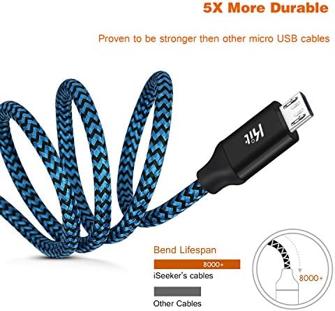 Кабел iSeekerKit Micro USB 15 метра, с цилиндрична форма Оплетени кабели за зареждане на Android, 2 опаковки