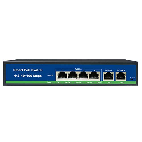 6-портов Ethernet комутатор ANVISION с 4 порта PoE + 2 възходящи канали, 10/100 Mbit/с IEEE802.3af/at, поддържа