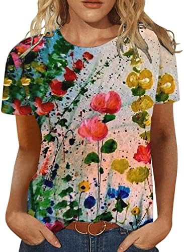 Блузи с къс ръкав за Жени Лято Есен Кръгъл Отвор Пеперуда Графичен Спокойна Приятелка Lounge Блузи, Тениски