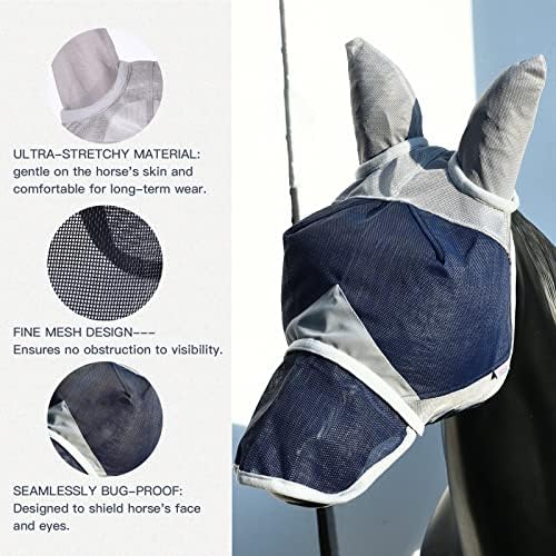 Маска HUIRHUIR Horse Fly с дълги носове и уши за защита от ултравиолетовите с Подвижна клапа за носа Horse-Тъмно