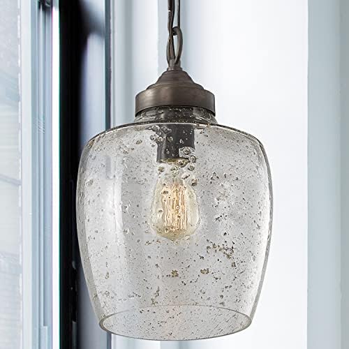 Окачен лампа Austin Allen 330414PW Стони Urban/Industrial от Прозрачно стъкло с покритие от камък, 1 Лампа с