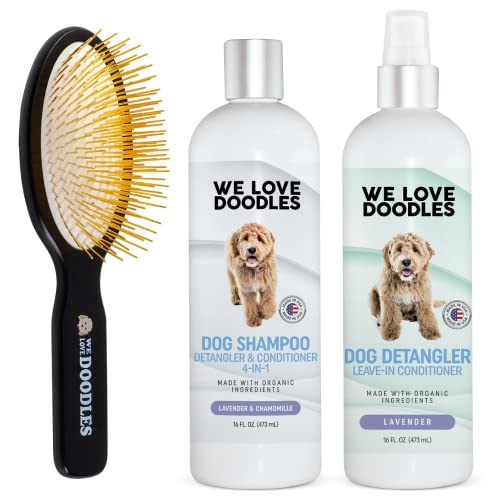 We Love Doodles Pin Brush & Кучешки Шампоан и Комплект за разнищване на косата за кучета | Комплект за почистване