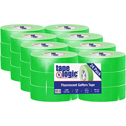 Залепваща лента Лента Logic® Gaffers, 11,0 Mils, 2 x 50 ярда, Флуоресцентно зелено, 24 бр /кутия за дискове