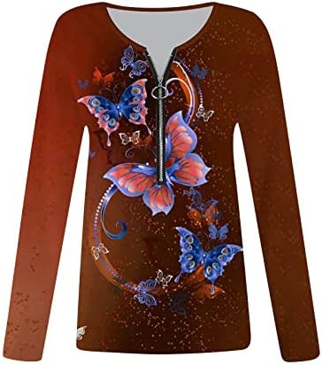 Дамски Темпераментен Модни Hoody С Дълъг Ръкав и Принтом, Пуловер Подходящ Цвят с V-образно деколте, Ежедневни Тениска, Блуза