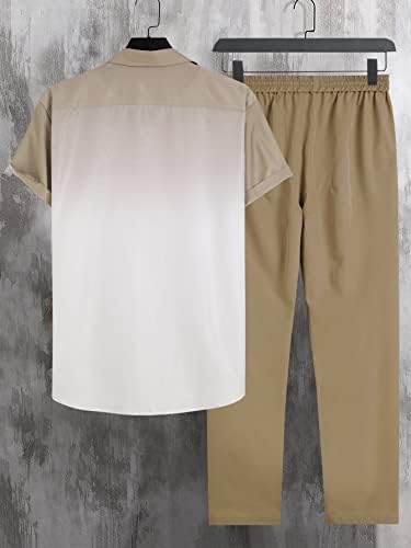 NIBHZ Облекло от две части за мъже, Мъжка риза Омбре и Панталони с завязками на талията, Без тениски (Цвят: