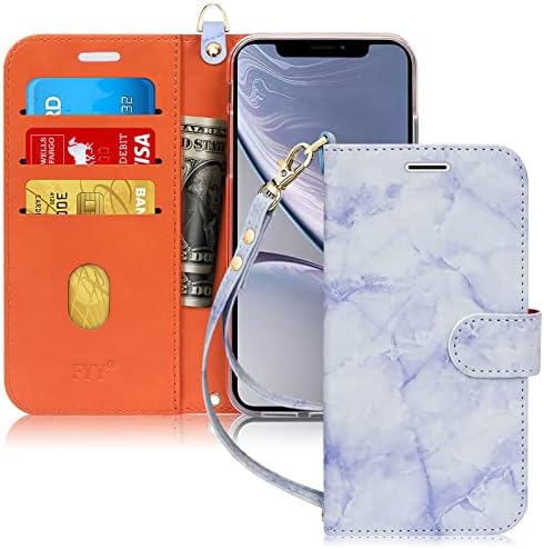 Fyi, разработена за iPhone XR Case, Луксозен калъф-портфейл от изкуствена кожа за мобилен телефон с държач за карти, Защитен устойчив на удари калъф-книжка с панти капак [Фу?