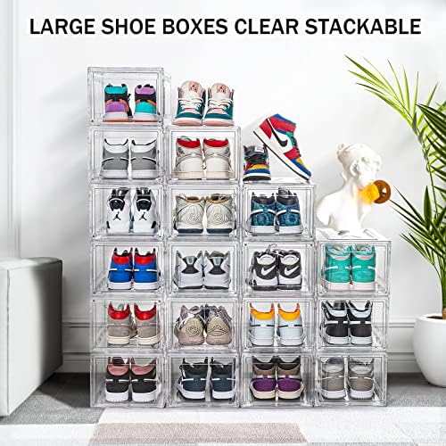 Кутии за обувки SAISTORY 6 Опаковки, Прозрачни, Штабелируемые, Големи Кутии За съхранение на обувки, Компактни