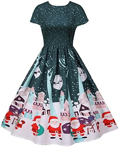 RbCulf Женски Винтажное Рокля С кръгло деколте и Къс Ръкав, Рокля за Коледното парти, Женствена рокля на 1950-те