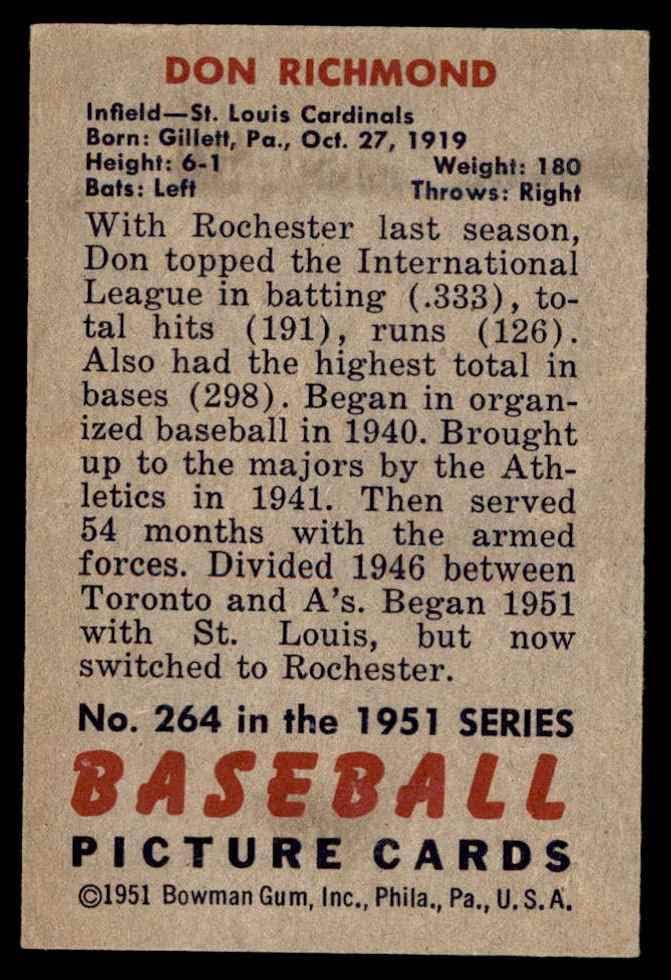 1951 Боуман # 264 Дон Ричмънд Сейнт Луис Кардиналс (Бейзболна картичка), БИВШ Кардиналс