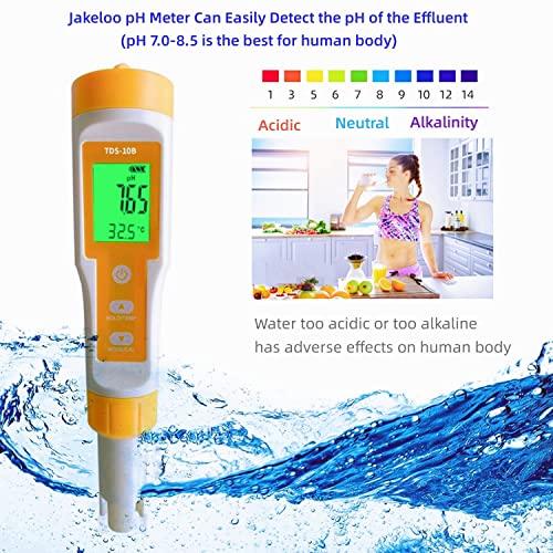 Измерване на pH, Jakeloo 8-в-1 Тестер за pH TDS, PPM ЕО Соленост ORP H2 Измерване на температурата Цифров Тестер