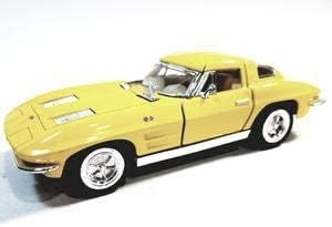 Kinsmart Chevy Corvette 1963 Канарче-Жълта кола Stingray с твърд Покрив в мащаб 1/36, Направен под натиск
