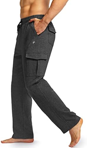 Мъжки Памучни панталони Pudolla с джобове-карго, Панталони за Йога с отворен Дъното, Мъжки Панталони за почивка, Всекидневни спортни панталони за тренировки (Charcoal XXX-Larg