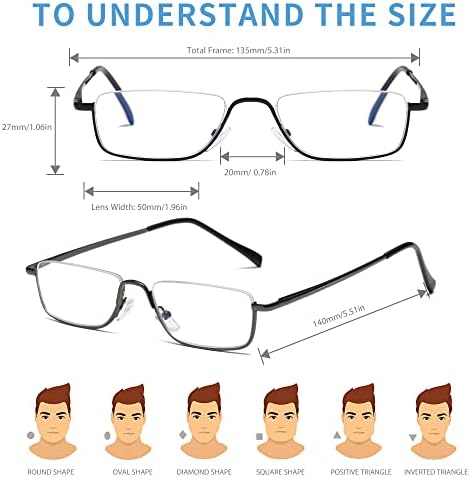 FSRTEP Очила за четене с половинными лещи за мъже, метални очила за четене на пружинном панта, мъжки слънчеви