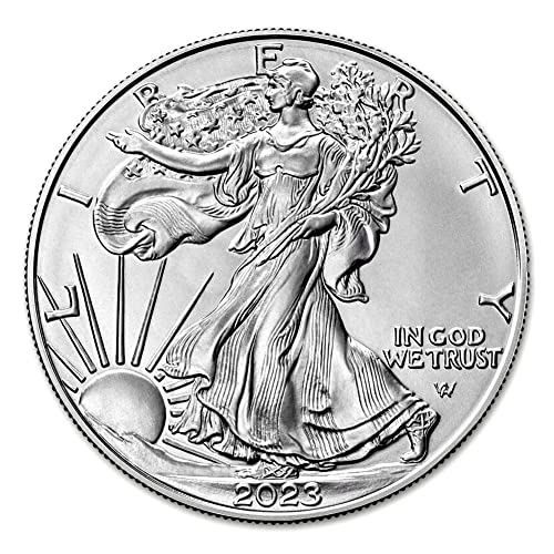 2023 Сребърни монети, в кюлчета American Eagle с тегло 1 унция, Лъскава, без лечение, в Оригиналната кутия,