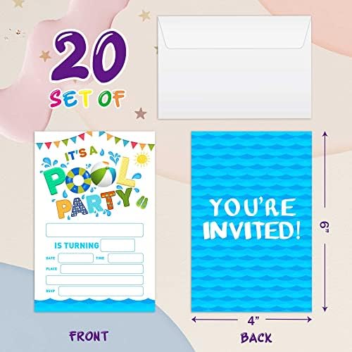 Картички-покани за рожден ден за парти край басейна AXAMDAM, Покани за парти Splish Splash за момчета и момичета,