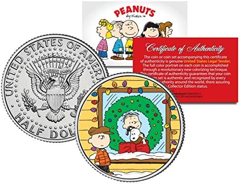 Коледен Венец MKMT Peanuts с Чарли Браун, Снупи и Лайнусом Кенеди за Полдоллара! COA и Изложбена стойка!