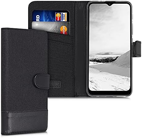 Чанта-портфейл kwmobile е Съвместим с Motorola Moto G30 / Moto G20 / Moto G10 - Калъф от плат или изкуствена кожа с панти капак за телефон - Антрацит /Черен