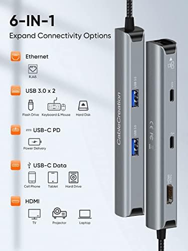 Многопортовый USB адаптер C-hub, комплект CableCreation 6-в-1 USB C-hub с 4-Пристанищен USB 3.0-възел и удлинительным