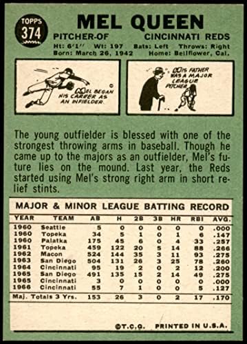 1967 Topps # 374 SL Мел Куин Синсинати Редс (Бейзболна картичка) (Пълна статистика по статистика на заден ход) NM / MT Maya