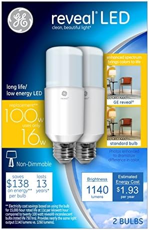 GE Lighting 36470 Led лампа Reveal Bright Stik със Средна цокъл, 14 W, комплект от 2 теми