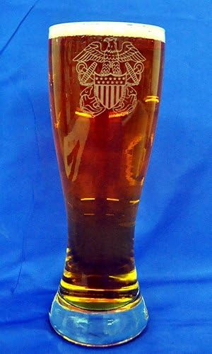 Обичай герб офицер на флота с надпис на 23 унции, комплект от 4 чаши за вино Pilsner