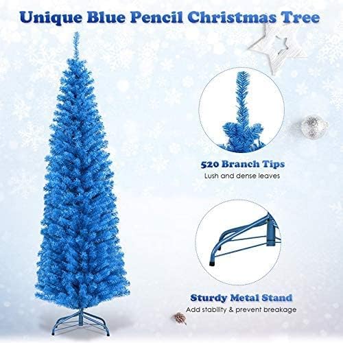 Универсална CHEFJOY 6-подножието на Синята Карандашная Коледно дърво, Тънка Изкуствена Коледна Елха с 520 Топчета