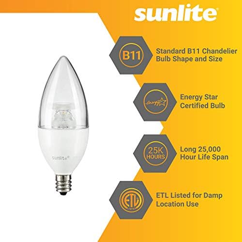 Лампа за полилеи Sunlite 80770 LED B11 с прозрачен торпедообразным фитил, 4,5 W (еквивалент на 40 W), На 300