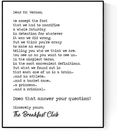 Писмо скъпи г-н Вернона | Арт принт The Breakfast Club (16x20)