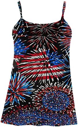 2023 Без Ръкави с Тънки спагети презрамки Памук Американски Флаг на Графичен Негабаритная Блуза, Риза за Жени