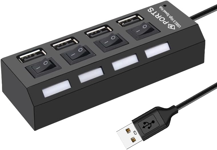 Многопортовый USB-hub-Сплитер 4/7 портове USB 2.0 Хъб за лаптоп, Удължител за USB порт с Индивидуален ключ за