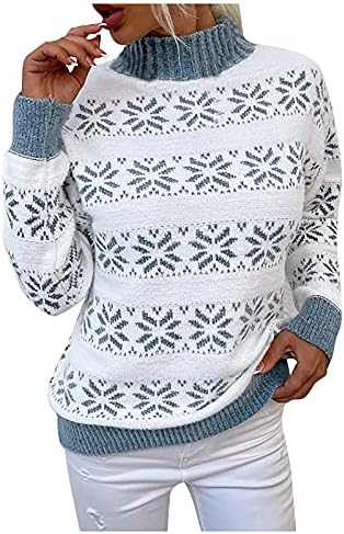 Дамски Коледни Пуловери, Трикотаж, Пуловер с висока Воротом под формата на Снежинки, Вязаный Пуловер с висока