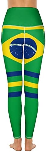 Дамски панталони За Йога с Висока Талия и Джоб под Бразилски флаг, Спортни Гамаши
