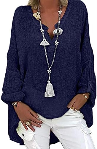 Извънгабаритни Обикновена Блузи за Жени, Пуловери Копчета с Дълъг Ръкав и Имитация на шията, Класически Памучни