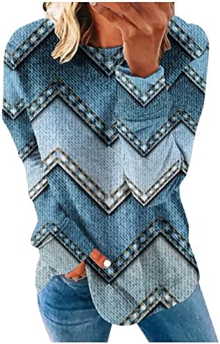 NOKMOPO, Дамски Блузи Размера на Плюс, Всекидневни Модерен Пуловер с дълъг ръкав и кръгло деколте и Принтом,