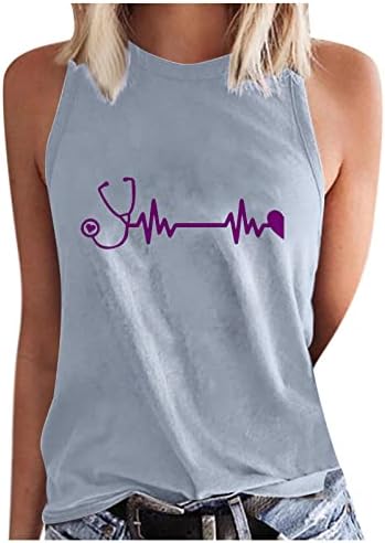 Тениска с изображение на ударите на Сърцето, Тениска с изображение на Сърце Любов, Летни Ежедневни Блузи Без ръкав, С кръгло деколте