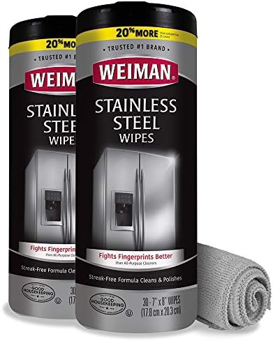 Кърпи за почистване и полиране на неръждаема стомана Weiman в комплект с кърпа от микрофибър - Премахва пръстови отпечатъци, водни знаци и мазнини с домакински уреди -