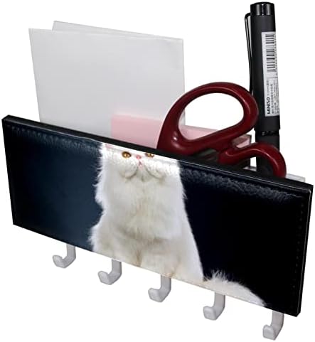 Котешки Бяло Сладко Органайзер за поща и куки за ключове от изкуствена кожа Отпред, Самозалепваща Поставка за