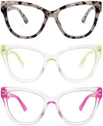AMOMOMA, 3 опаковки на Модни Очила за четене с Кошачьим око за жените, Стилни Компютърни Ридеры в Синя Рамка
