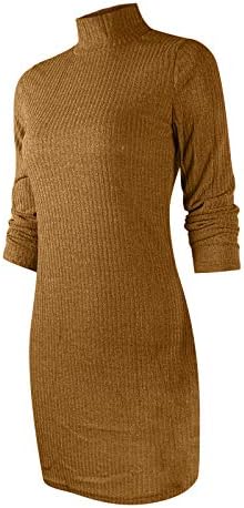 Женствена рокля-пуловер HOXINE, Пуловер с висока воротом, Дебнещ Рокля с Дълъг Ръкав от Еластичен Трикотаж в