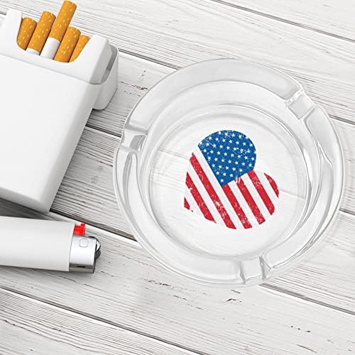 Стъклен Пепелник с Флага на САЩ във формата на Сърце в Ретро стил за Цигари, Кръгли Пепелници за Домашния Офис