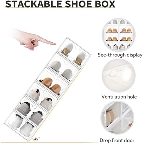 YLyyds Набор от кутии за обувки от 12 теми, Сгъваема Кутия за съхранение, Прозрачен Шкаф, Органайзер, Штабелированная