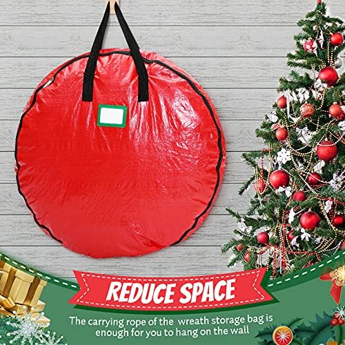 Narremcoy 30-инчов червена чанта за съхранение на коледни венци, чанти за съхранение на венци от 2 телбод подкрепено чанти платно дръжки, двойни ципове и полиетилен PE. (Во?
