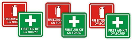 Комплект от 3 Чифта (6 стикери) 3Пожарогасител /Аптечка за първа помощ на борда на Винилови Етикети /Stickers