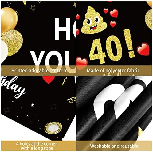 Забавни Декорации за Банери на 40-ия Рожден Ден за мъже и Жени, Черен Златна Банер с Надпис Happy 40 Birthday,