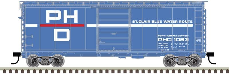 40-крак товарен вагон PS-1 в мащаб Atlas N, 6-местен Port Huron & Detroit / син / бял / червен #1158