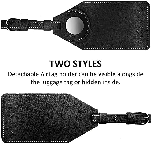 Кожена багажная етикет MORIK Secret AirTag: безпроблемно проследяване на | Титуляр AirTag 3 в 1 и багажная етикет | Таен дизайн | Висококачествена кожа | Съвместим с Apple AirTags (черен