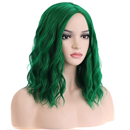 Изумрудено-зелена перука RightOn за жени, кратък къдрава перука, зелена перука боб, плажни къдрави перуки перука