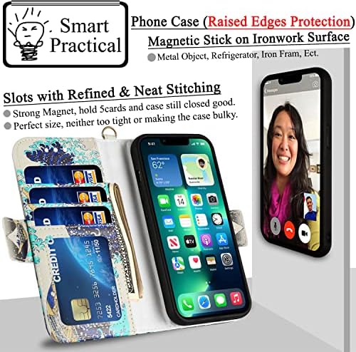 Чанта-портфейл MEFON за iPhone 13 Pro Max, Съвместим с безжична зареждане, Магнитен Подвижна, Защита от RFID-карти, Луксозни Кожени Калъфи-книжки с панти капак за телефон, В комп